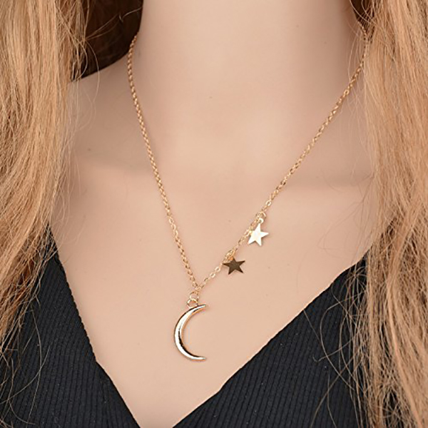 Europe And United States Foreign Trade Romantic Couple Moon Star Combination Of Women Clavicle Necklace Jewelry Maxi Necklace