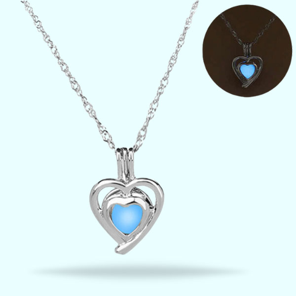 Glowing Blue Stone Pendant Necklaces- Beautiful Glow In The Dark Necklaces for Women