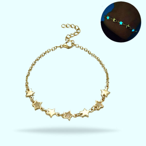 Glowing Aqua Stars Charm Bracelets- Glow In The Dark Luminous Gold Bracelets for Girls