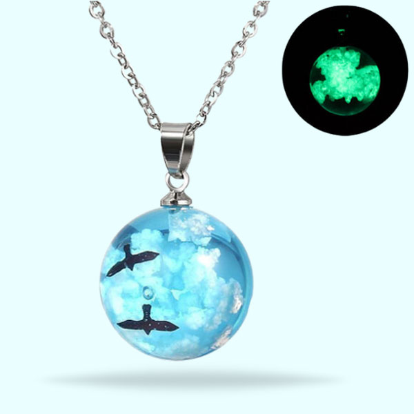 Fashion Blue Sky Clouds Natural Pendants- Two Eagle In Resin Design Necklace For Men and Women