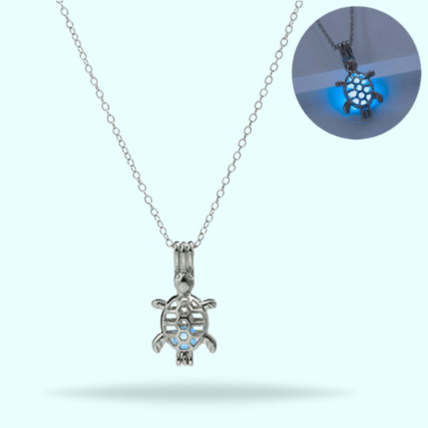 Silver Tortoise-Shaped Locket Chain- Glow In The Dark Necklace for Women Jewelry
