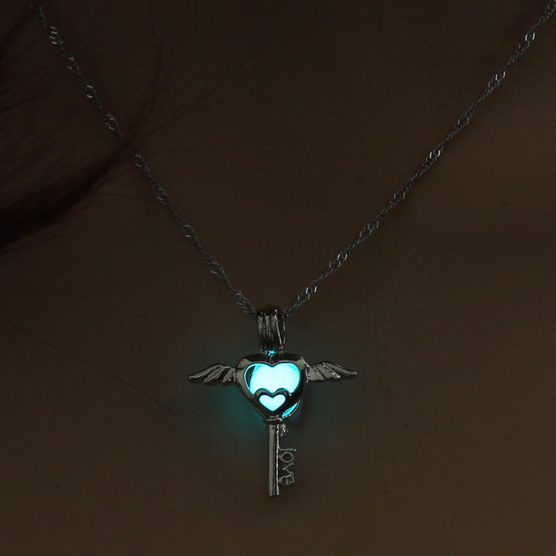 Glow in The Dark necklaces For women Luminous Heart Flying Beads Cage Pendant Fashion Jewelry