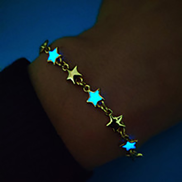Glowing Aqua Stars Charm Bracelets- Glow In The Dark Luminous Gold Bracelets for Girls