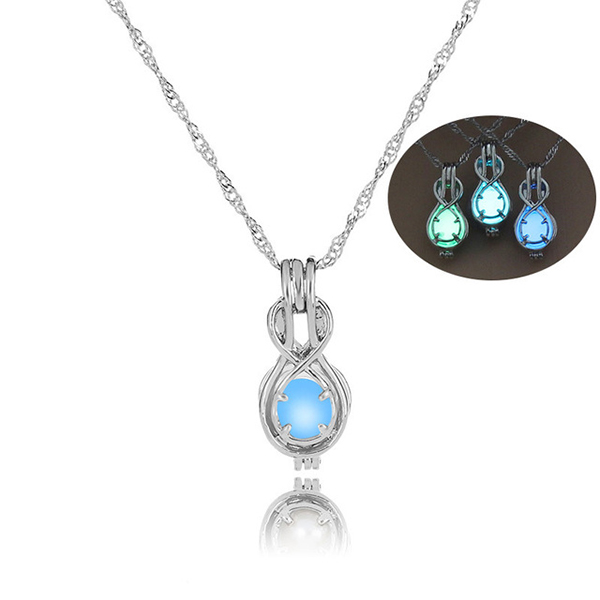 Glowing Green and Blue Stone Guitar Pendant Necklaces- Luminous Beads Pendants for Girls and Women
