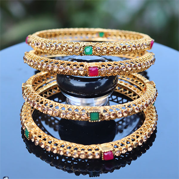 Gold Plated Multi-Layer Crystal Bangles- Traditional Bangles Set For Women