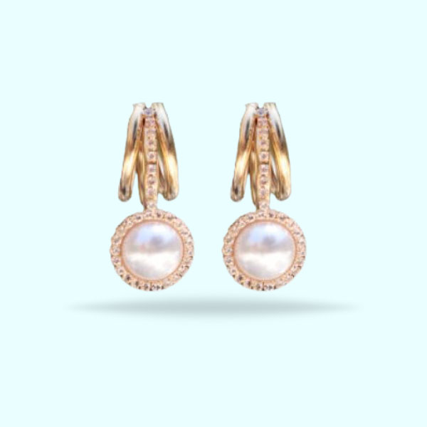 Golden Crystal White Stone Bold Earrings- White Pearl Drop Earrings for Girls