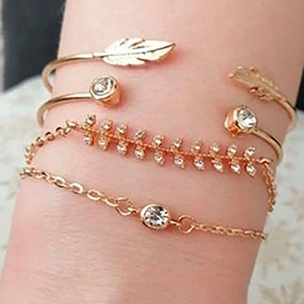 Golden Leaf Natural Stone Bangle Bracelets Set- Beads Bangles for Girls and Women