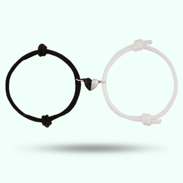 Handmade Magnetic Heart Bracelet- Adjustable Magnetic Bracelet for Couple- Friendship Bracelets with Braided Rope for Girls