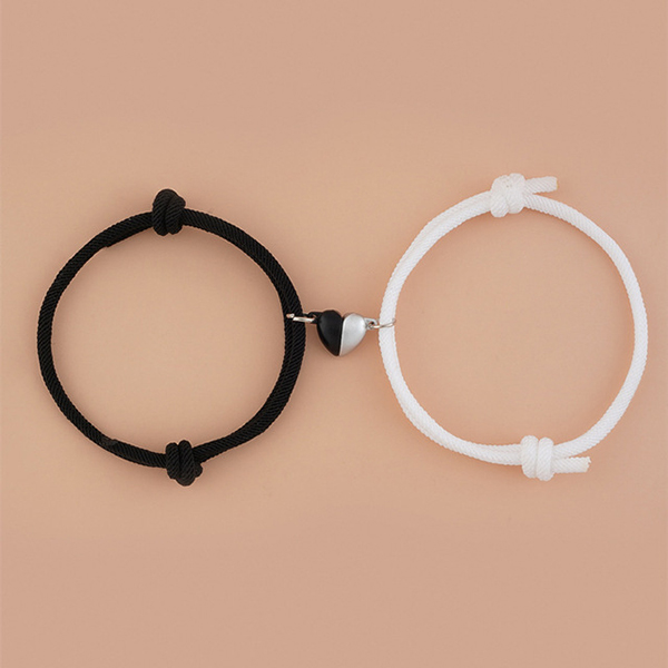 Handmade Magnetic Heart Bracelet- Adjustable Magnetic Bracelet for Couple- Friendship Bracelets with Braided Rope for Girls
