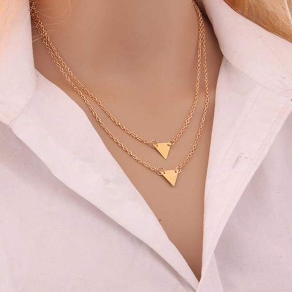 He New Style Fashion Street Shoot Simplicity Double Triangle Necklace Clavicle Pendant Necklace Gold Choker Maxi Necklace 