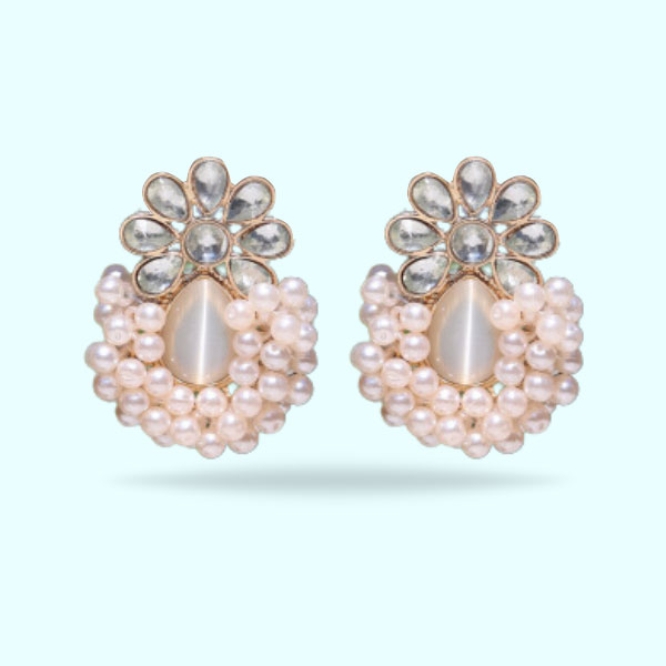 High-Quality Silver Crystal Pearl Earrings- Beautiful Stone Earrings for Girls