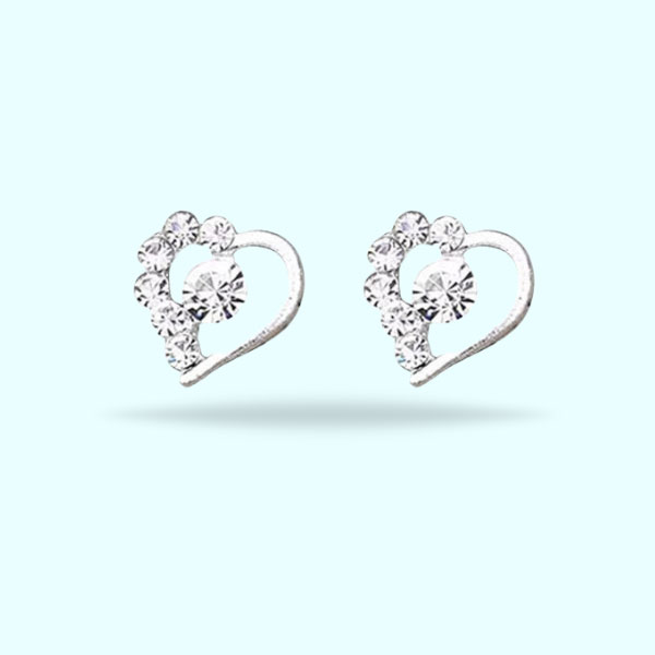 Crystal Heart Stone Stud Earrings- Silver Heart Earrings for Women