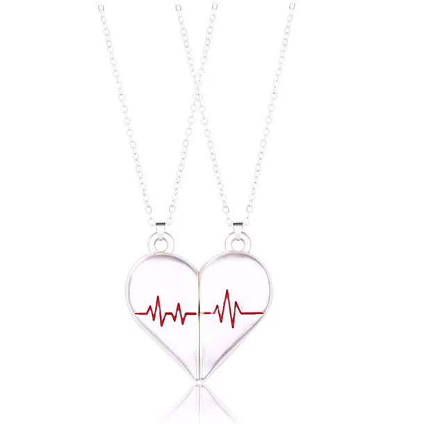 Love Magnet Attracts Couple Necklace Bracelet A Pair of Simple and Creative Heartbeat Heart Pendant Clavicle Chain 2PCS/set