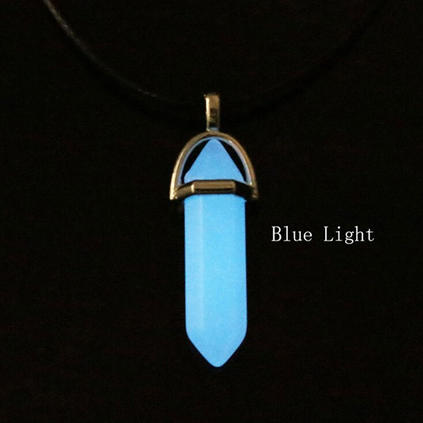 Luminous Hexagonal Column Glowing Necklace Natural Crystal Stone Blue Color