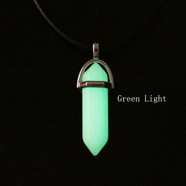 Luminous Hexagonal Column Glowing Necklace Natural Crystal Stone Green Color