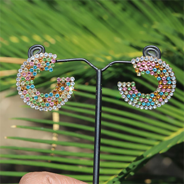 Multicolor Pearlescent Round Earrings- Rainbow Sparkling Stones Earrings for Girls Stylish