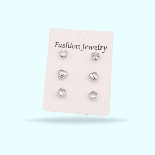 Silver Design Heart Star Stud Earrings- Simple Trendy Stud Earrings for Girls