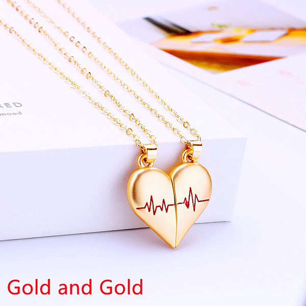 New Love Magnet Attracts Couple Necklace Bracelet A Pair of Simple and Creative Heartbeat Heart Pendant Clavicle Chain 2PCS/set