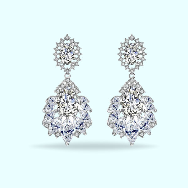 Silver Stylish Crystal Stone Earrings- Women's Crystal Sparkling Earrings Wedding Jewelry