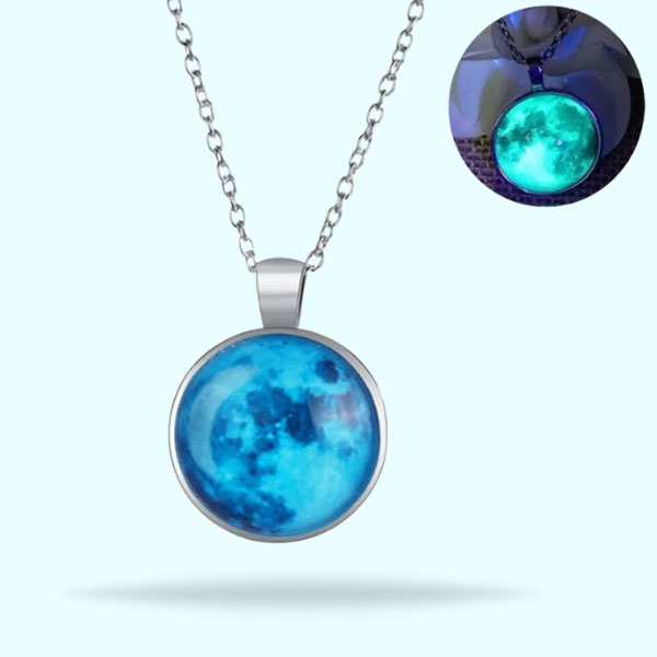 Beautiful Royal Blue Moon Pendant Necklaces- Glow In The Dark Necklace Chains for Girls