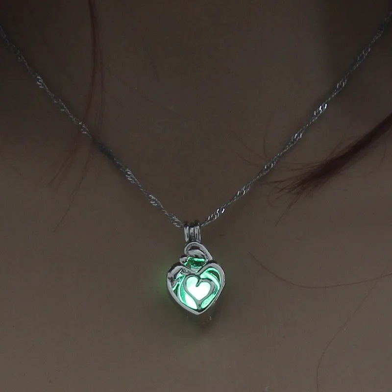 Openwork Love Heart luminous necklaces Fashion Glow In The Dark stone cage pendant necklace For women Girls Jewelry