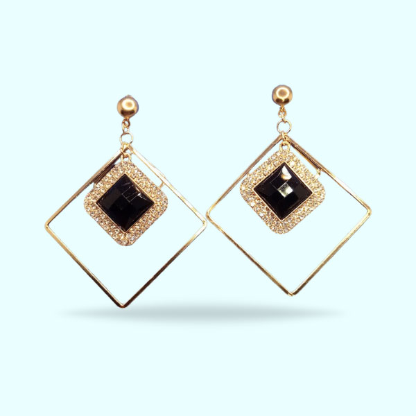 Black and Golden Rhinestone Earrings- Pretty Western Drop Earrings For Girls