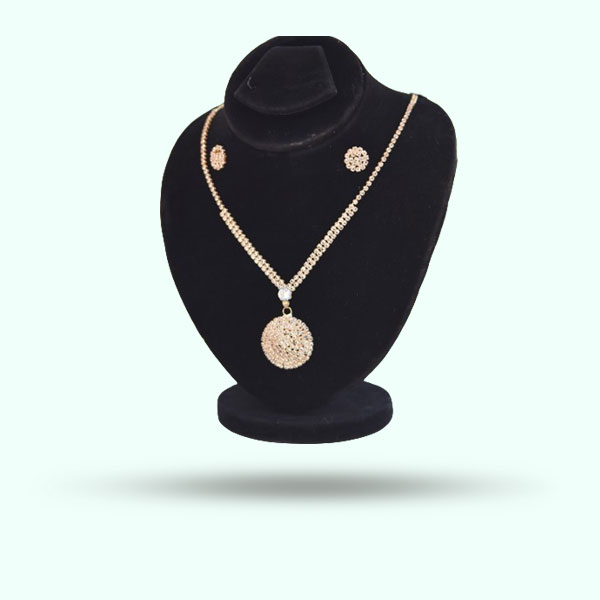 Radiant Crystal Stone Necklace with Earrings- Golden Stone Round Locket Set for Women