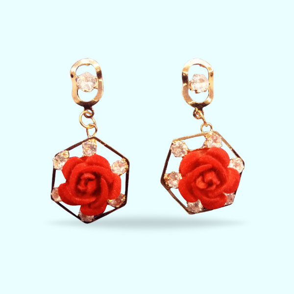 Red Floral Flower Crystal Beads Earrings- Floral Charm Earrings for Girls