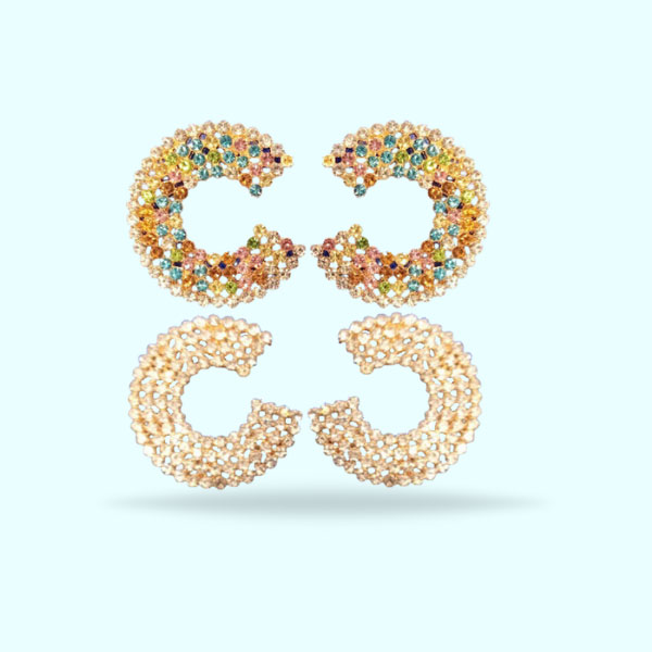 Multicolor Round-Shaped Crystal Earrings- Rainbow Style Women's Hoop Earrings