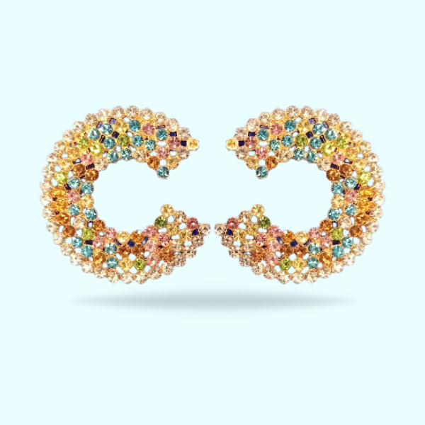 Multicolor Pearlescent Round Earrings- Rainbow Sparkling Stones Earrings for Girls Stylish