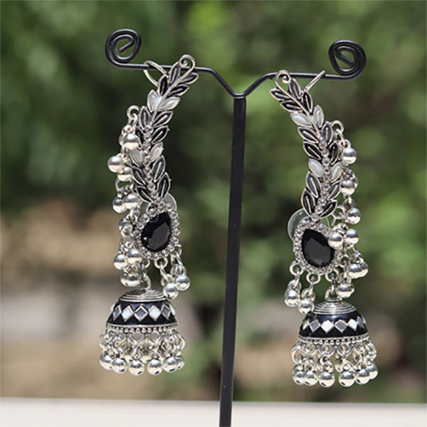 Silver and Black Antique Jhumka Earrings- Traditional Earrings for Girls Wedding Jewelry