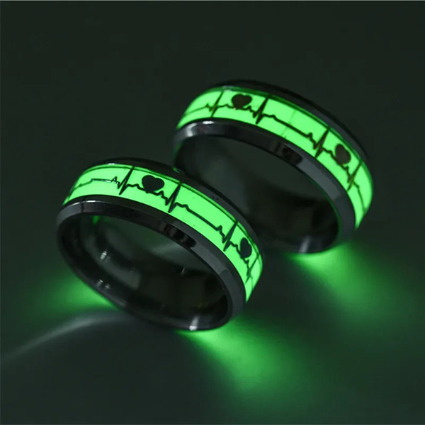 Size 10 Stainless Steel Luminous Finger Rings For Couples Glow In Dark Valentine'S Day Gift Love Ring Jewelry