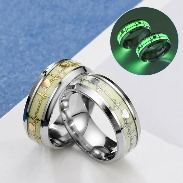 Size 6 Fashion Stainless Steel Luminous Finger Ring For Women Men Glowing In Dark Heart Couple Wedding Bands Jewelry Gift Accessories