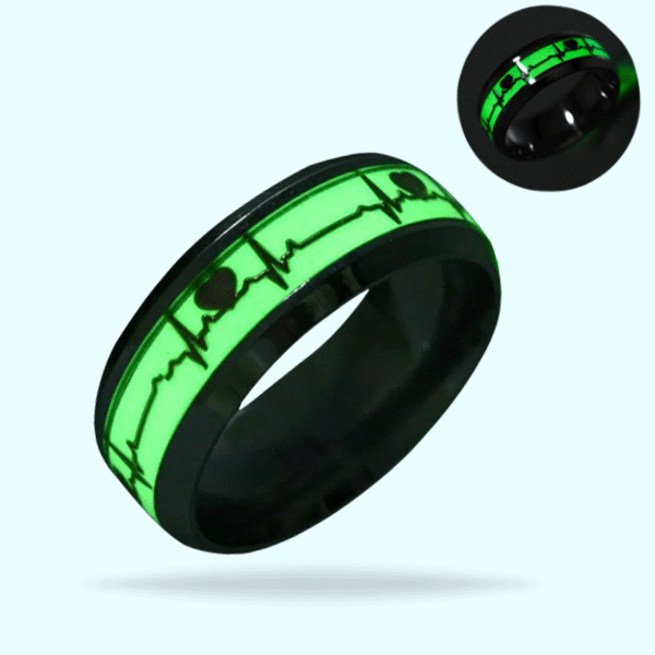 Stainless Steel Black Luminous Heart Glowing Rings- Glow In Dark Rings For Couples and Friends