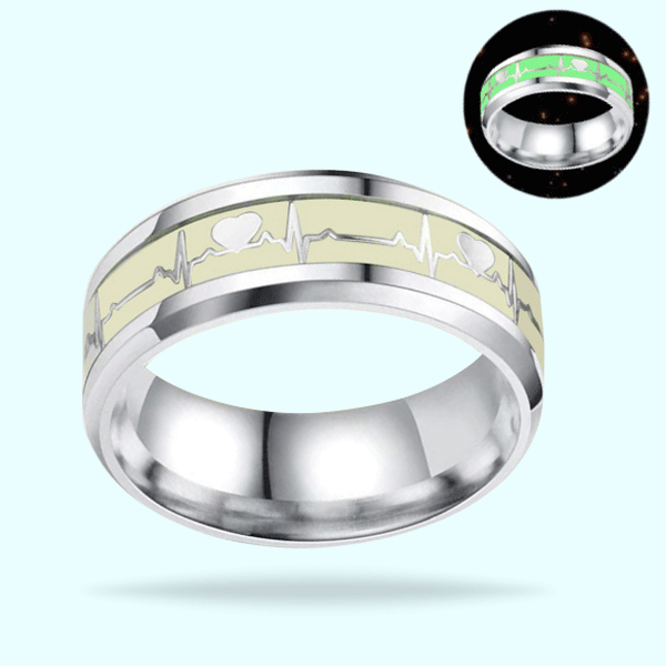 Size 8 Fashion Stainless Steel Luminous Finger Ring For Women Men Glowing In Dark Heart Couple Wedding Bands Jewelry Gift Accessories