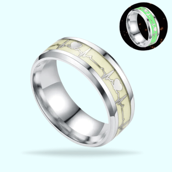 Size 9 Fashion Stainless Steel Luminous Finger Ring For Women Men Glowing In Dark Heart Couple Wedding Bands Jewelry Gift Accessories