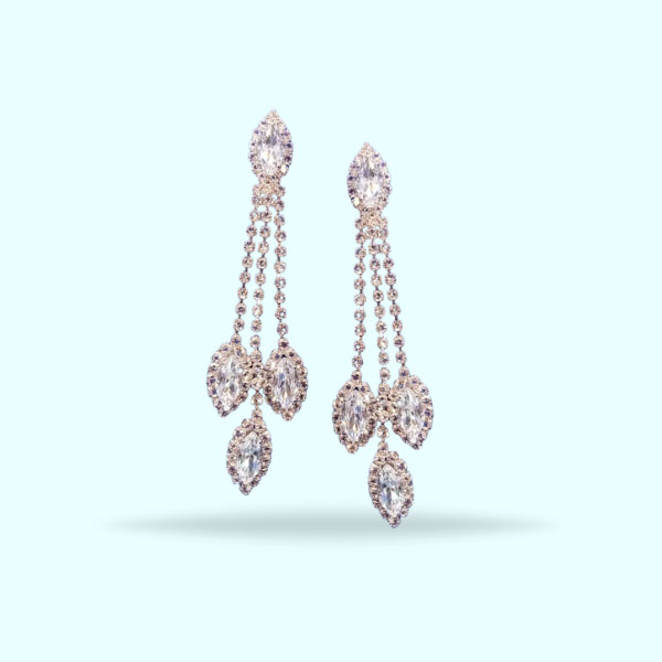 Silver Crystal Stone Long Earrings- Sparkling Drop Earrings for Girls