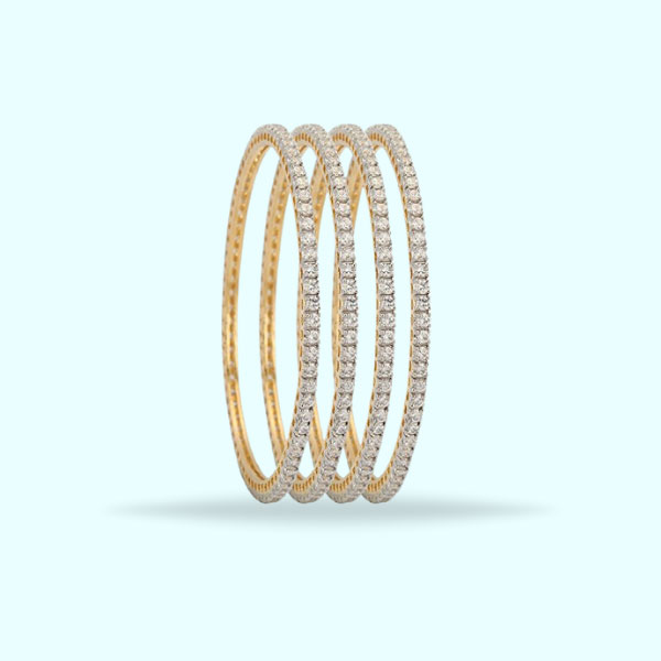4 Single Layer Sparkling Bangles Set- Golden Crystal Beads Bangles Women Wedding Jewelry