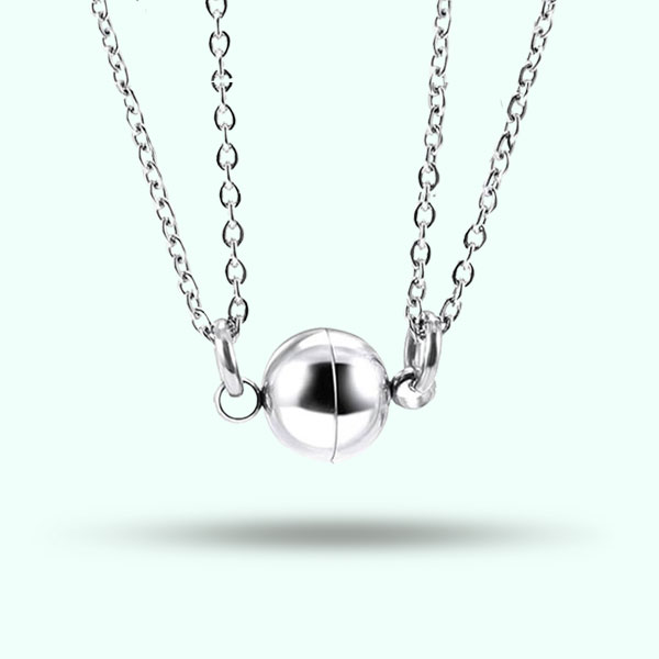 Stainless Steel Couple Magnet Attach Ball Pendant- Matching Pendant Necklaces for Girls and Boys