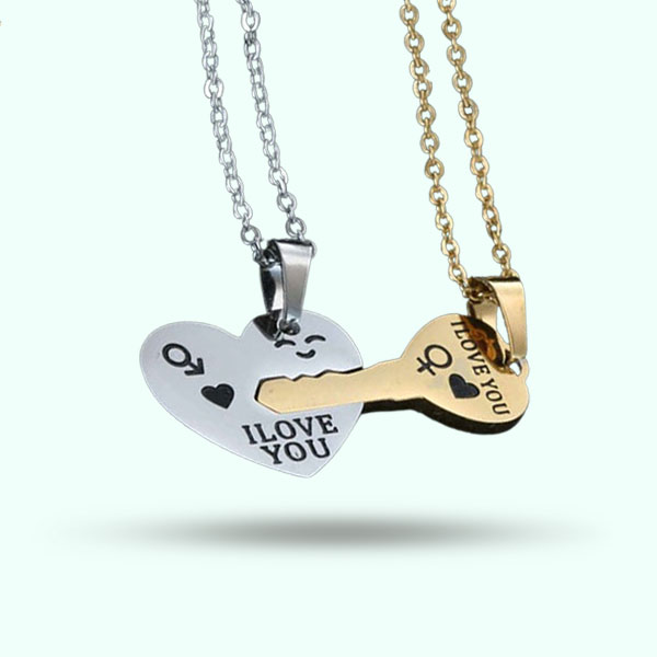 Stainless Steel Heart And Key Couple Pendant Necklaces- Heart-Shaped For Men and  Women Jewelry Gift