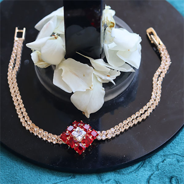 Stunning Maroon Crystal Bracelets- Golden Beads Sparkling Bracelets for Women