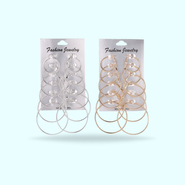6Pcs/Set Ladies Golden and Silver Baliyan- Small and Large Hoop Earrings for Girls
