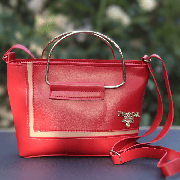 Stylish Mustard and Red Color Handbag for Girls- Lady's Crossbody Handbags with Steel Straps