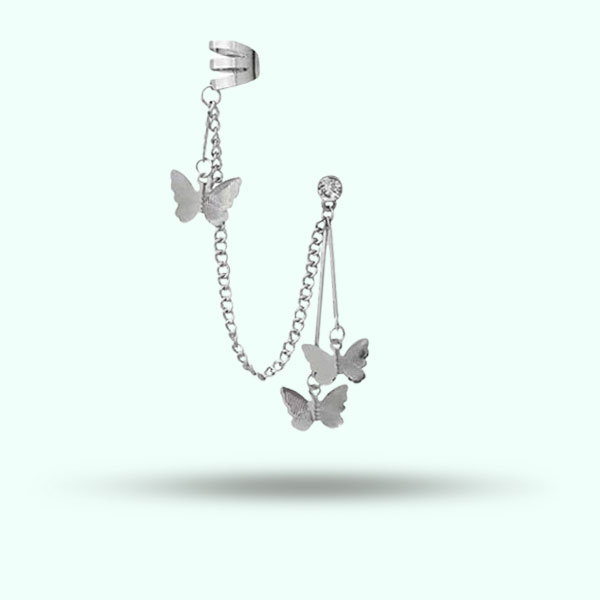 Stylish Silver Butterfly Tassel Ear Cuff Earrings- Butterfly Long Korean Style Drop Earrings For Girls
