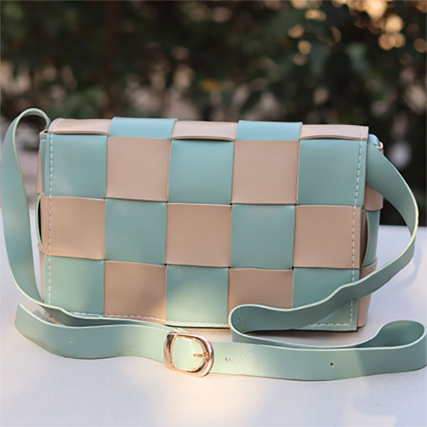 Stylish Women's Shoulder Handbags- Square Shape Aqua and Peach Blocks Handbags