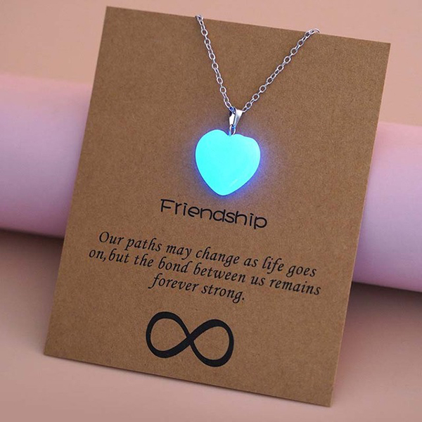 Trendy Glowing Blue Luminous Heart-Shaped Pendant Necklaces- Glow In The Dark Pendant for Women Jewelry Gifts