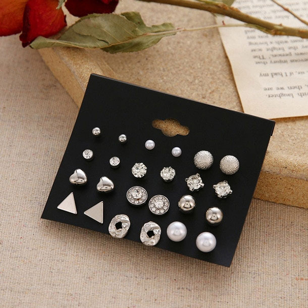 Unique Stylish Different Shape Studs Earrings- Silver Stud Earrings Sets for Girls 