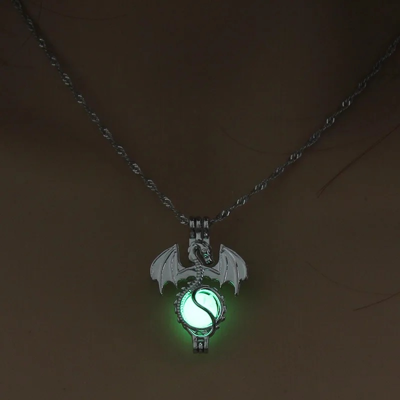 Women Luminous Necklaces Glow In The Dark Flying Dragon Stone Cage Pendant Necklace For Ladies Fashion Jewelry Accessories