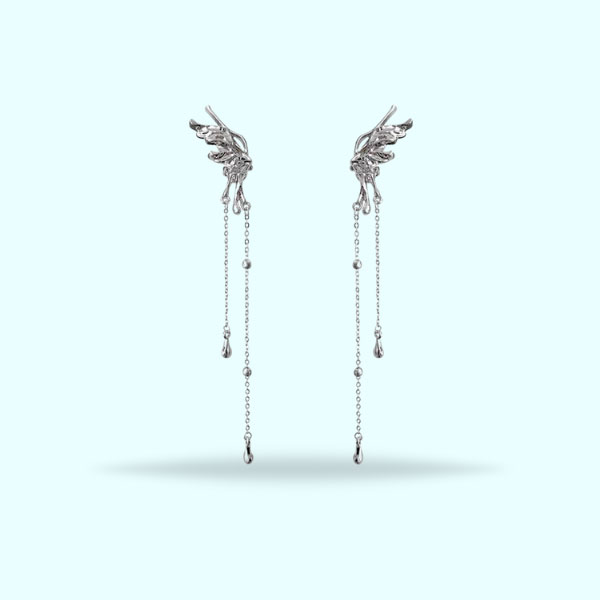 Fairy Crystal Butterfly Ear Bone Earrings Korean Style- Ear Cuff Long Clip Earrings Without Piercing